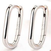 925 Silver-Plated Oval Hoop Earrings for Women– Sleek Geometric Huggie Hoops 933