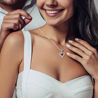 925 Silver Plated Elegant Rose Zircon Heart Hollow Ruby Pendant Necklace 22 UK