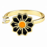 Daisy Flower Adjustable Open Ring Gold Tone Statement Ring Clear Accent 1595