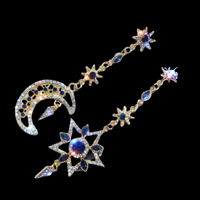 Asymmetric Moon & Star Earrings for Women – Gold-Tone Alloy Tassel Dangle 1180