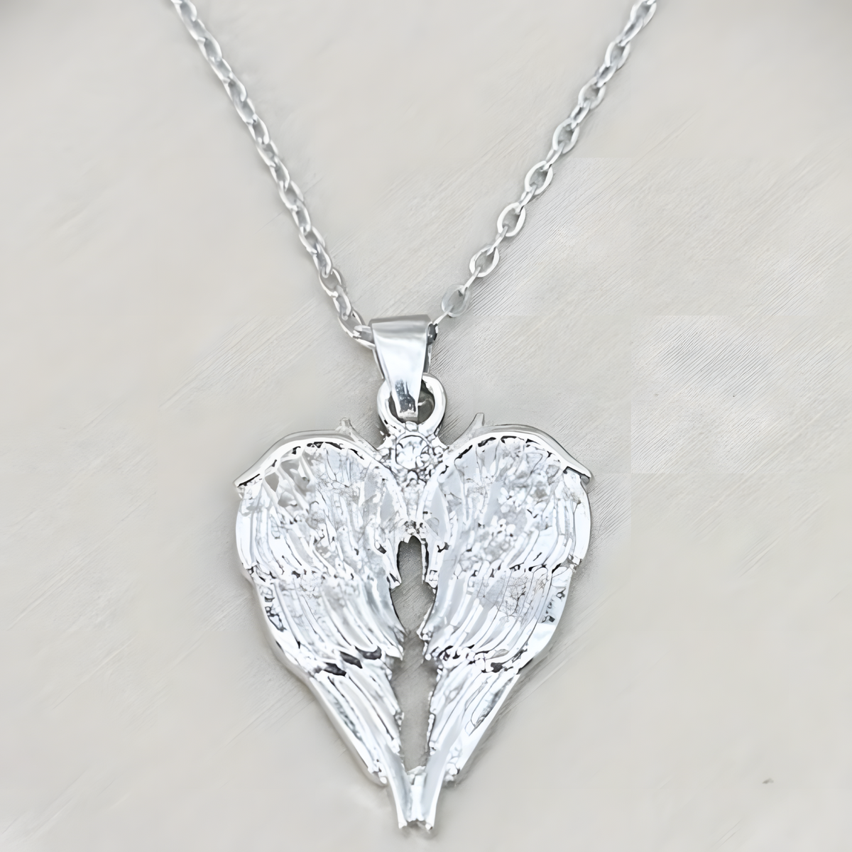 Angel Wings Heart Pendant Necklace 45cm+5cm Adjustable Chain Winged Heart 1484