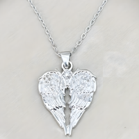 Angel Wings Heart Pendant Necklace 45cm+5cm Adjustable Chain Winged Heart 1484