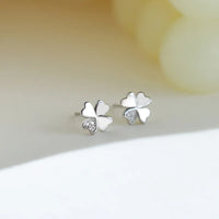 925 Silver-Plated Four Leaf Clover Heart Stud Earrings Women Crystal Accent 1055
