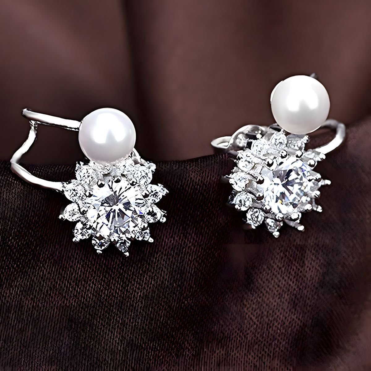 925 Sterling Silver Snowflake Stud Earrings with Pearl Accents, Sparkling CZ 326