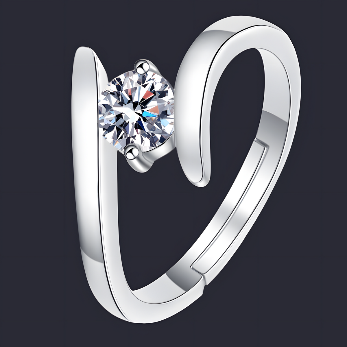 Classic Rhodium-Plated Bypass Ring With Round Cubic Zirconia Centre Stone 1440