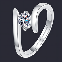 Classic Rhodium-Plated Bypass Ring With Round Cubic Zirconia Centre Stone 1440