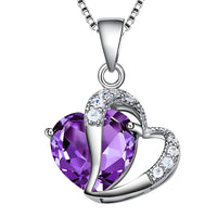 925 Sterling Silver Heart Necklace with Purple AAA Cubic Zirconia, Dainty  269