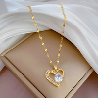 Heart Pendant Necklace Women Stainless Steel Trendy Gold Tone Heart Pendant 1153
