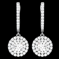 Rhodium-Plated Hoop Drop Earrings For Women With Round Cubic Zirconia Pave 1438