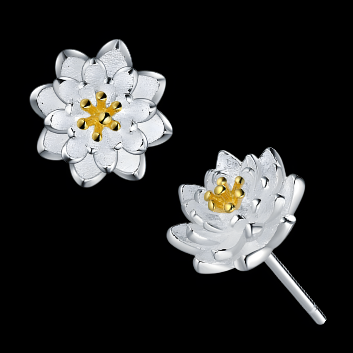 Lotus Flower Stud Earrings Women – 925 Silver-Plated Copper Alloy Gold-Tone 958