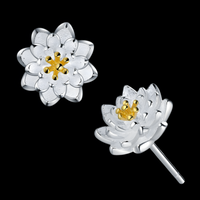 Lotus Flower Stud Earrings Women – 925 Silver-Plated Copper Alloy Gold-Tone 958
