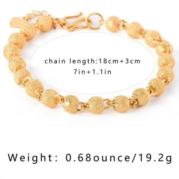 18K Gold Plated Beaded Bracelet, Textured Round Beads, Adjustable 18-21 cm 141