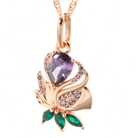Rose Gold Plated Copper Pendant Necklace for Women with Purple Zircon Heart 1259