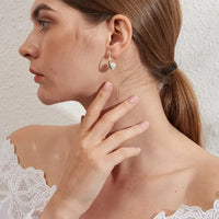 Pearl Style Zircon Drop Earrings Women – Geometric Silver-Tone Hook Design 1021