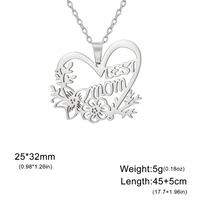 Best Mom Heart Necklace for Women – Stainless Steel Cutout Floral Pendant 1170
