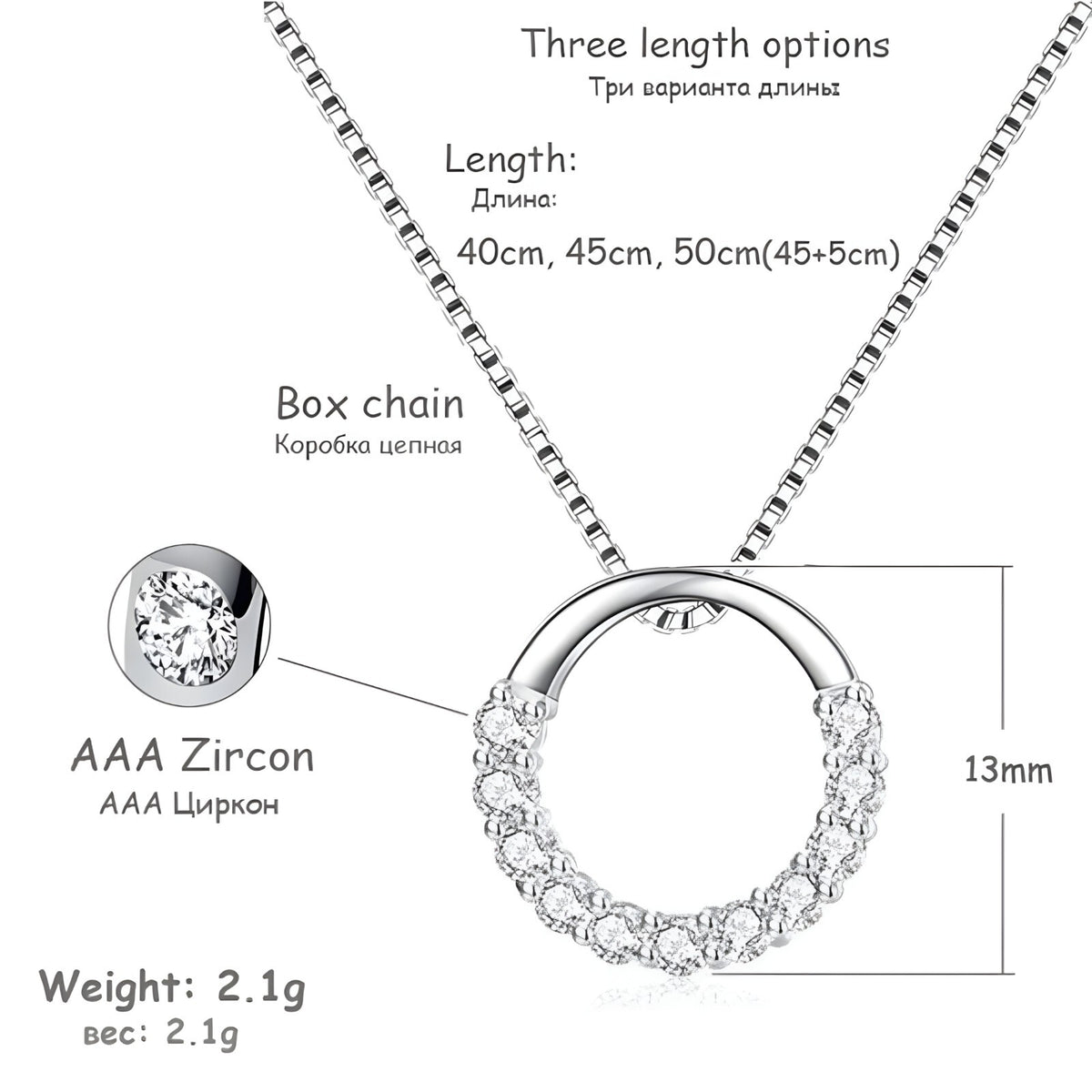 925 Sterling Silver Jewelry Round Zircon Pendants Necklaces Women Fine Semi 265