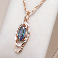 585 Rose Gold Color Oval Colorful Natural Zircon Pendant Necklace for Women 1274