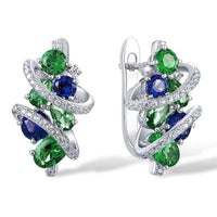Sparkling Green & Blue Gemstone Swirl Hoop Drop Earrings – Women’s Bridal 1308