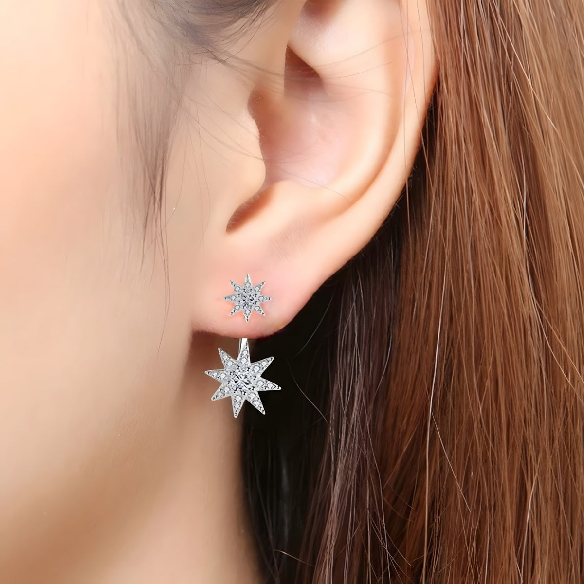 Sparkling Star Drop Earrings for Women - 925 Sterling Silver Elegant Dangle 332