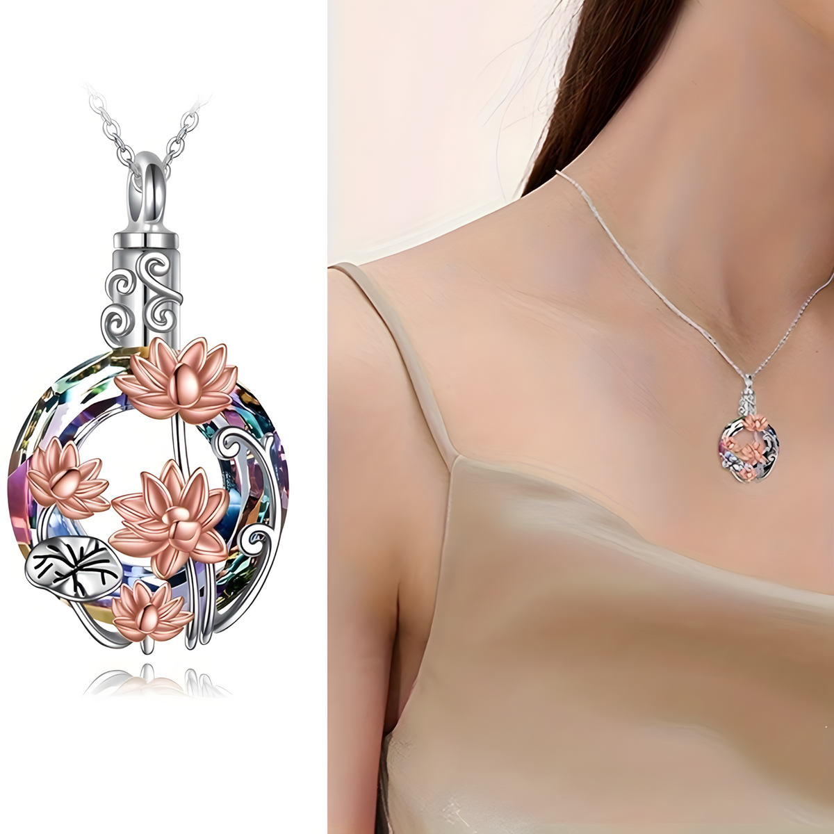 Memorial Necklace – Stainless Steel Heart Urn Pendant with Purple Crystal B261