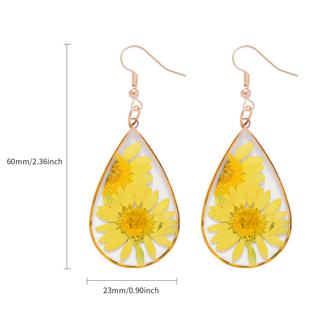 Handmade Yellow Daisy Flower Resin Drop Earrings - Pressed Floral Jewelry B38
