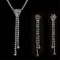 Elegant Silver Rhinestone Tassel Necklace & Earrings Set for Women – Crystal 720