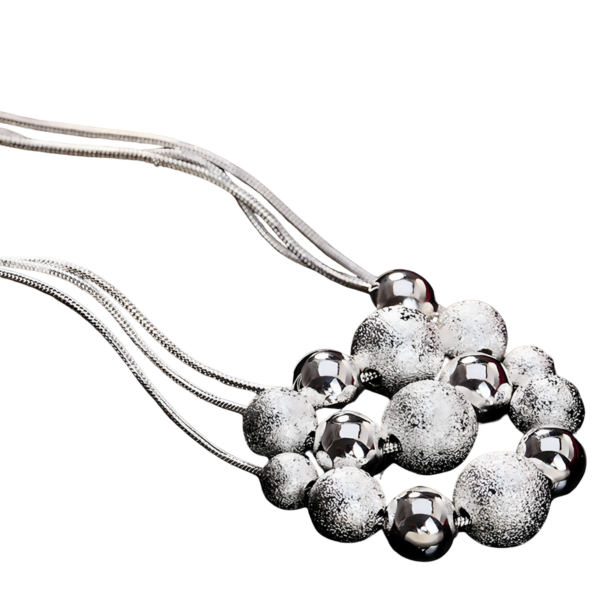 Frosted Bead 925 Sterling Necklace Women – Silver-Tone Snake Chain Jewelry 679
