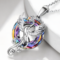 Dazzling Phoenix Bird Crystal Necklace - Silver Tone & Colorful Iridescent B81