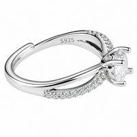 Adjustable Round Brilliant Zircon Engagement Ring, Silver Tone Twisted Pave 1655
