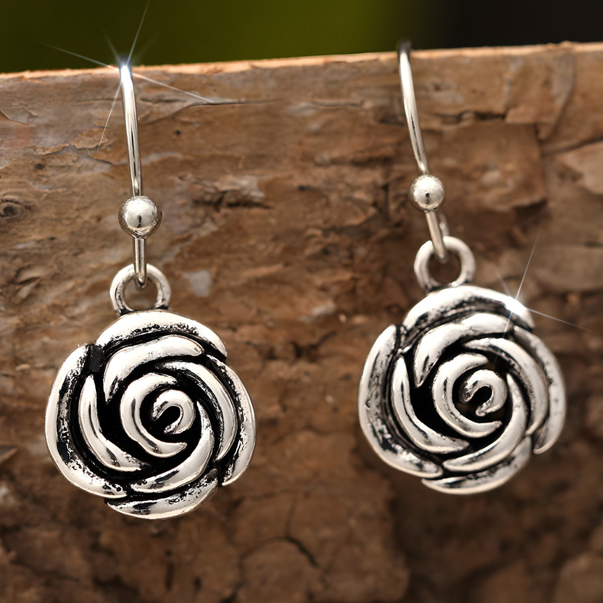 Rose Disc Drop Earrings For Women Silver-Plated Alloy 5.3g Hook Earrings 1478