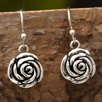 Rose Disc Drop Earrings For Women Silver-Plated Alloy 5.3g Hook Earrings 1478