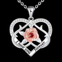 Rose Heart ‘I Love You Forever’ Necklace for Women –Zinc Alloy Double Heart 1157