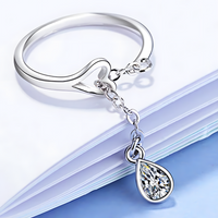 925 Sterling Silver Heart Love Dangle Crystal Adjustable Ring - AAA Zircon 364
