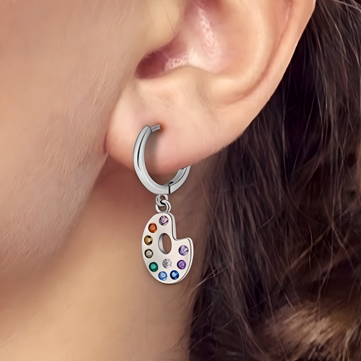 Artist Palette & Brush Drop Earrings Women Rhodium-Plated Alloy Multicolor 1465