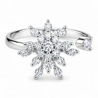 Rotatable Snowflake Spinner Ring Women, Adjustable Open Band Fidget Anxiety 1510