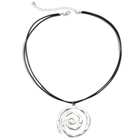 Spiral Pendant Necklace - Rhodium-Plated Base Metal Spiral Charm on Black 1492