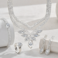4PC Rhinestone Jewelry Set Women, Silver-Tone Leaf Claw Chain Dangle Earring 635