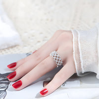 925 Sterling Silver Adjustable Geometric Ring with AAA Cubic Zirconia 382