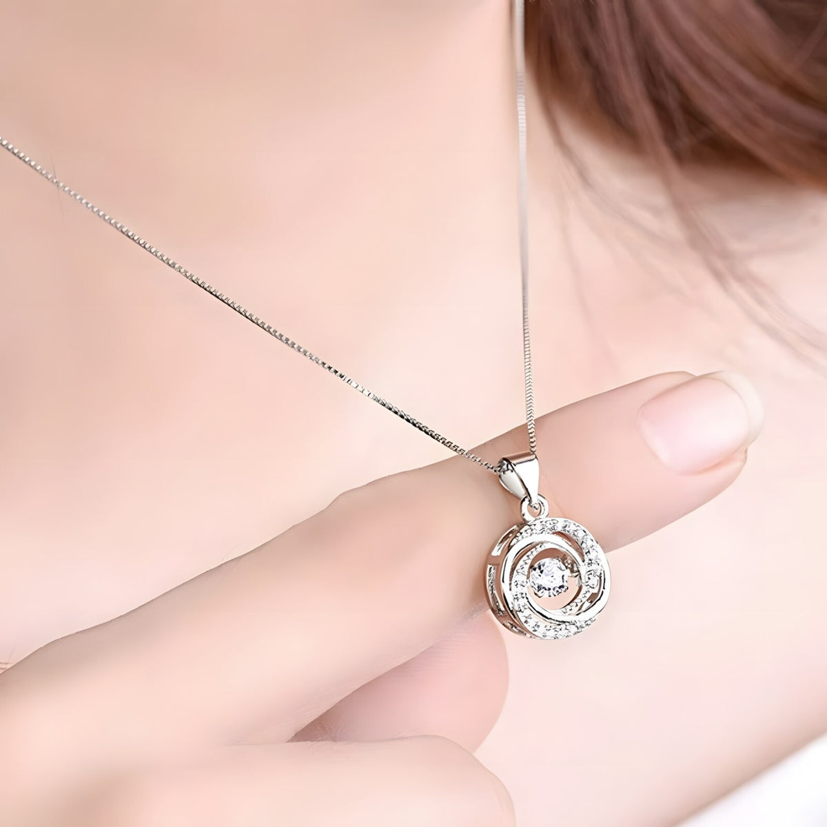 925 Sterling Silver Women Jewelry Gift Round Whirl Pendant Necklaces Fashion 263