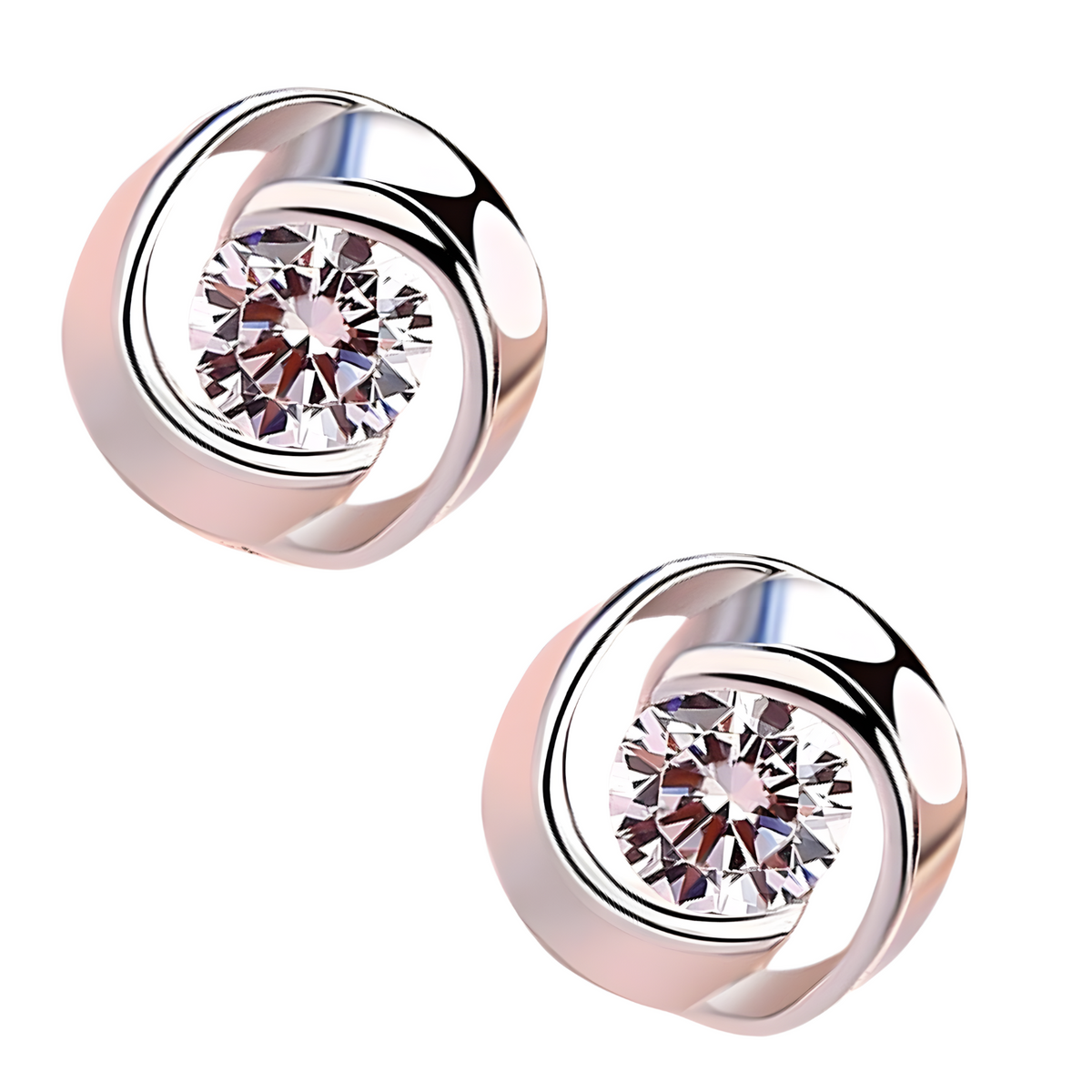 Silver Swirl Stud Earrings Women – Elegant Cubic Zirconia Round Cut Earrings 950