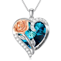 Fashion "I Love You" Rose Flower Pendant Necklace Ladies Heart Crystal Jewel B14