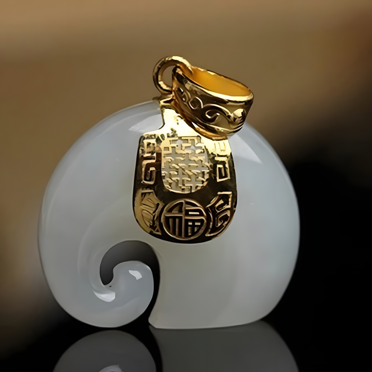 Exquisite 18K Gold Plated Hetian White Jade Pendant Necklace Double Happines B83