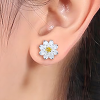 Lotus Flower Stud Earrings Women – 925 Silver-Plated Copper Alloy Gold-Tone 958