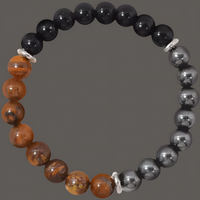 Triple Protection Beaded Bracelet — Tiger Eye, Black Tourmaline & Hematite 1493