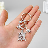 Silver Tone Sea Turtle Family Keychain Mother Father Baby Turtles B30
