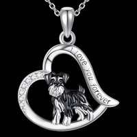 Silver Plated Schnauzer Dog Heart Pendant Necklace 45cm Chain Love Dog 1252