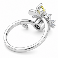 Crystal Floral Rotatable Ring For Women, Adjustable Silver Tone Spinner 1517