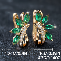 Cute Female Blue Green Stone Clip Earrings Charm Gold Copper White Zircon 593