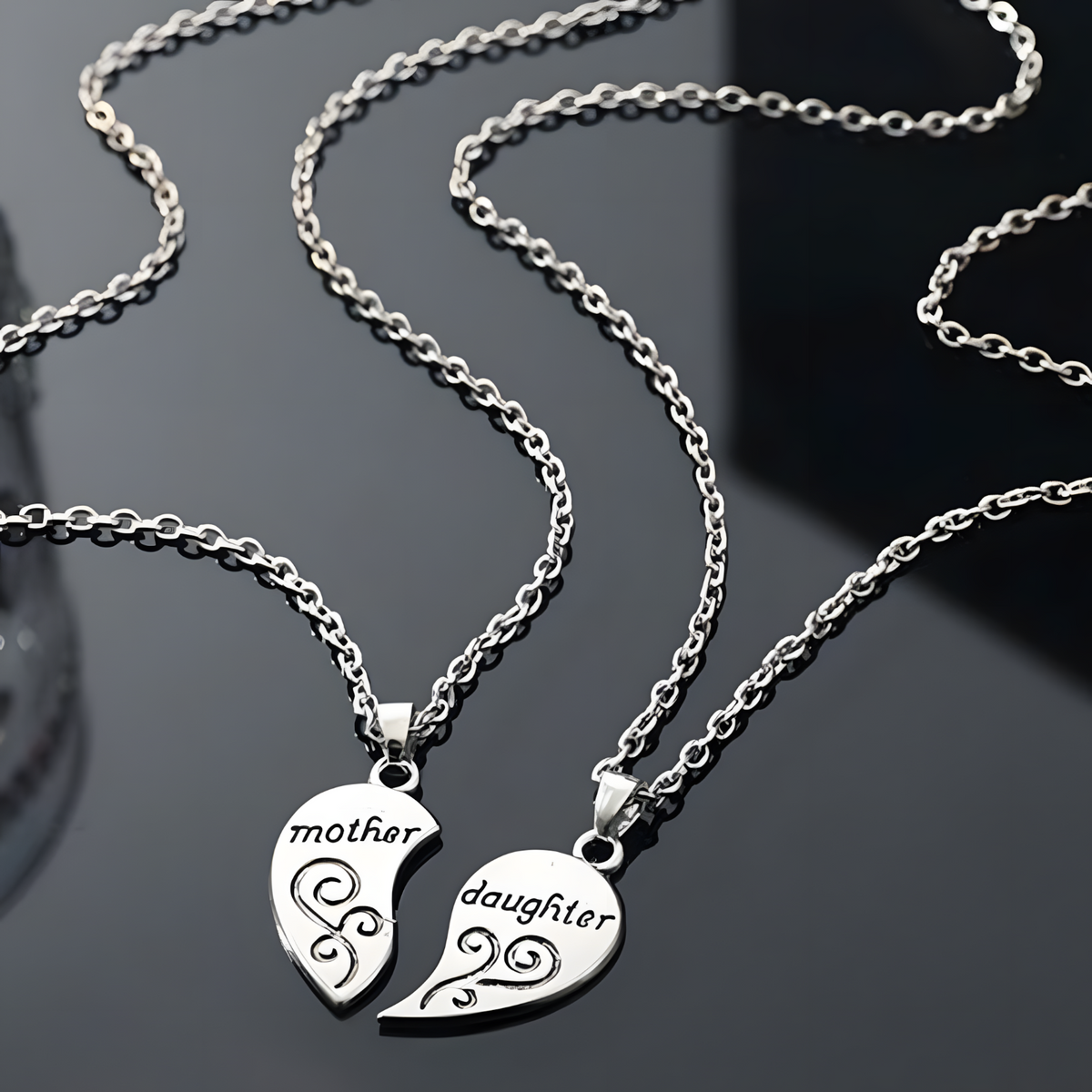 Mother Daughter Heart Necklace Set, Silver-Plated Mother Daughter Pendant b132