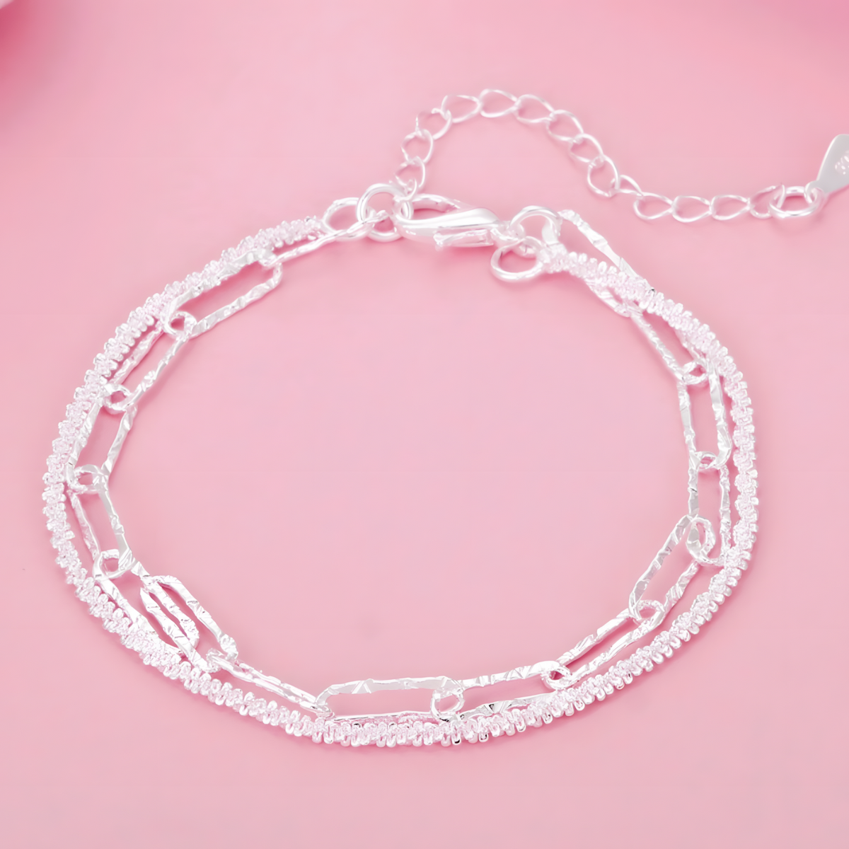 Double Chain Bracelet For Women 20CM Lobster Clasp Adjustable Geometric 1776